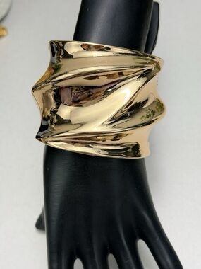 Zara Sculpted High-Shine Gold Statement Cuff Bracelet